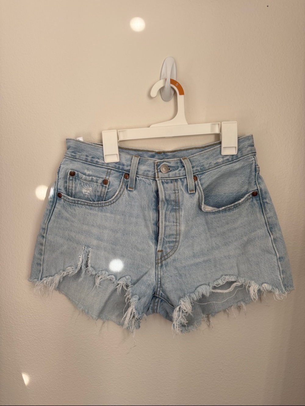 Levi's Light Blue High-Rise Distressed Denim Shorts